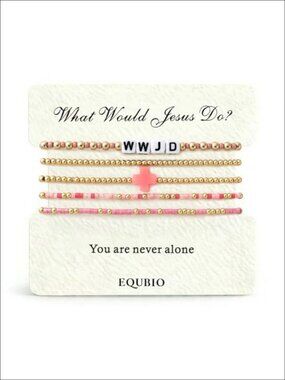 WWJD Stretch Bracelet Set 5pc Seed Bead Christian Jewelry Stackable